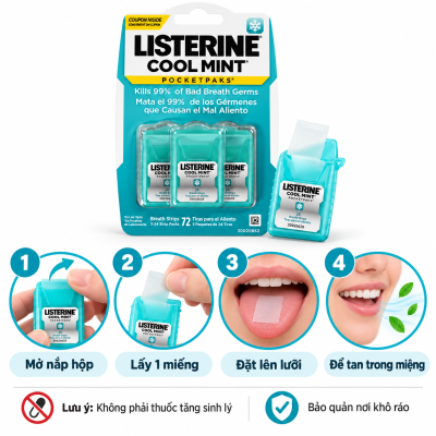 Kẹo ngậm Listerine (vỉ 3 hộp x 24 miếng)
