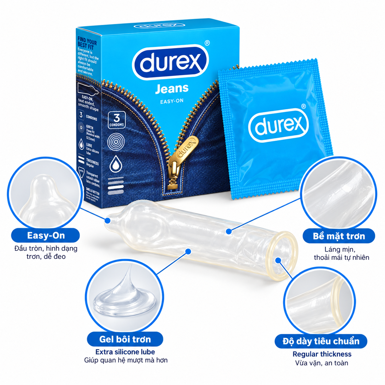 Bao cao su Durex Jeans (hộp 3 chiếc)