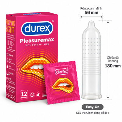 Bao cao su Durex Pleasuremax (hộp 12 chiếc)