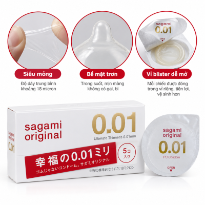 Bao cao su Sagami Original 0.01 (hộp 5 chiếc)