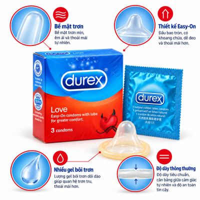Bao cao su Durex Love (hộp 3 chiếc)