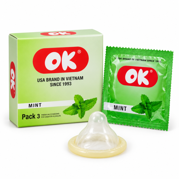 Bao cao su OK hương bạc hà (hộp 3 chiếc)