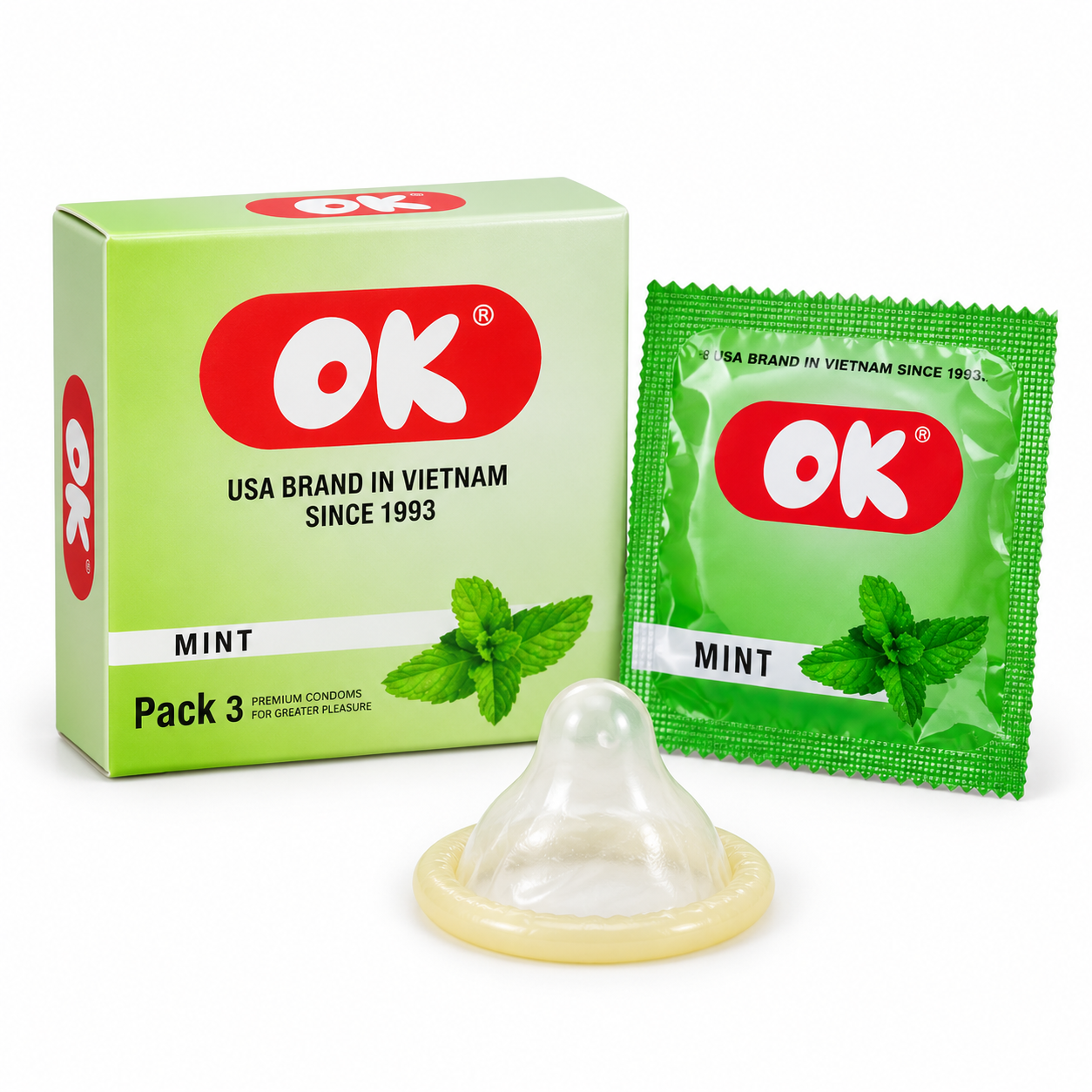 Bao cao su OK hương bạc hà (hộp 3 chiếc)