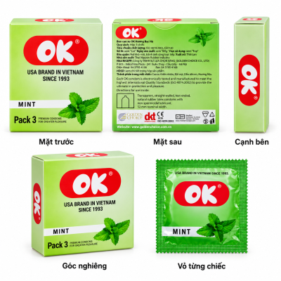 Bao cao su OK hương bạc hà (hộp 3 chiếc)
