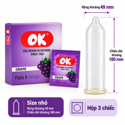 Bao cao su OK hương nho (hộp 3 chiếc)