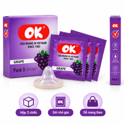 Bao cao su OK hương nho (hộp 3 chiếc)