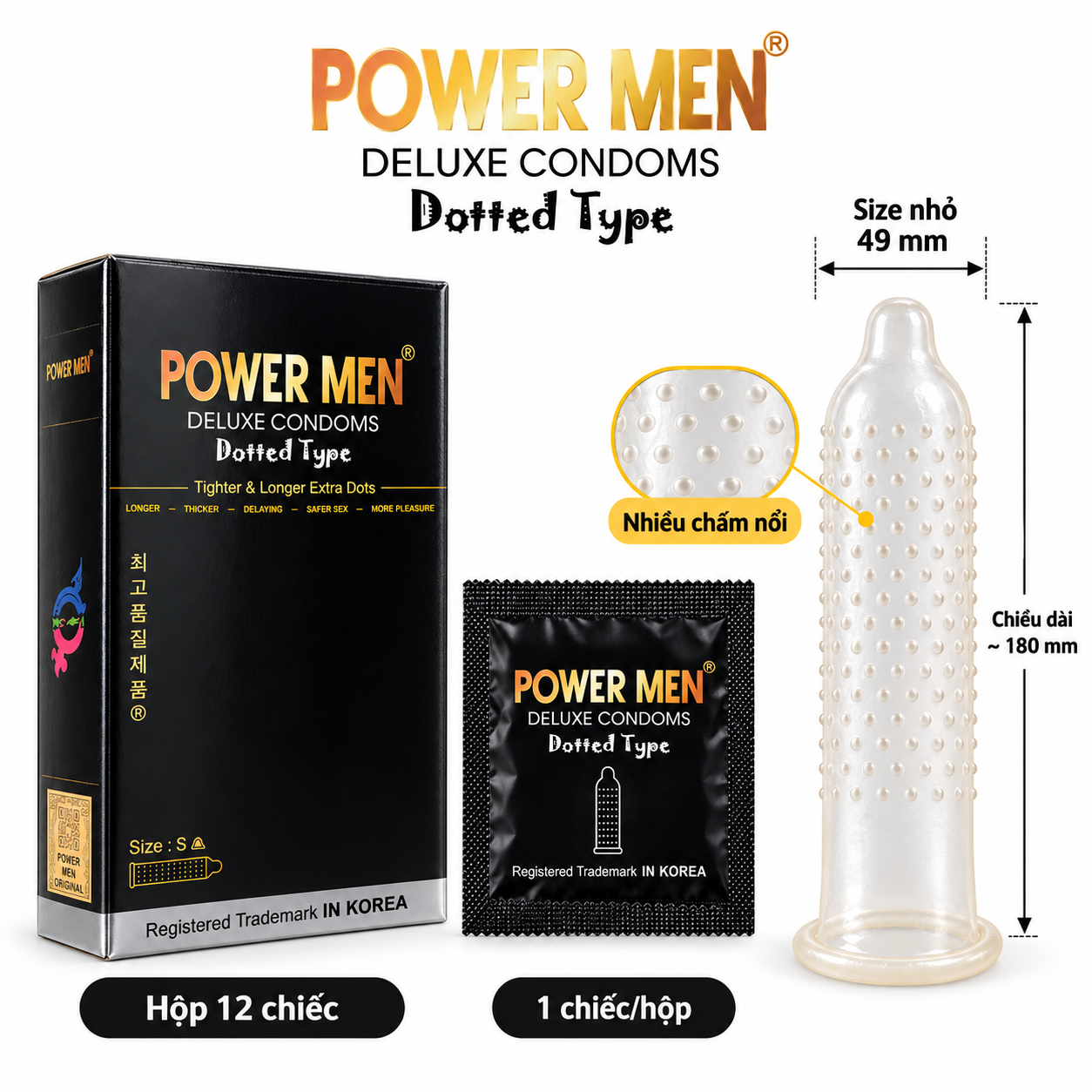 Bao cao su Power Men Dotted Type (hộp 12 chiếc)