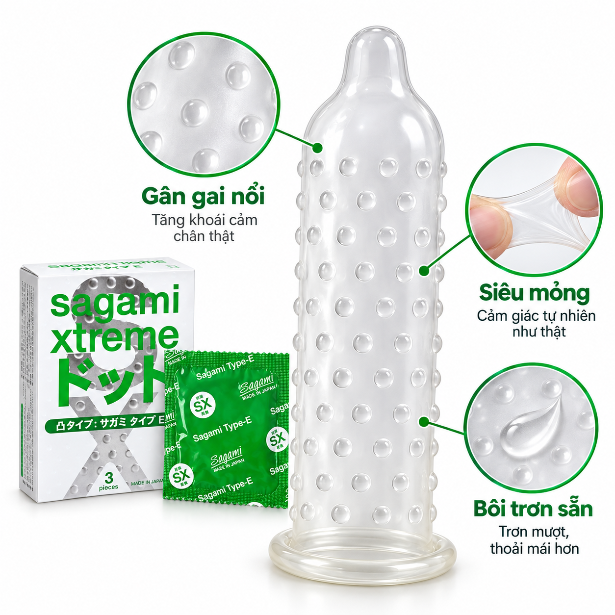 Bao cao su Sagami Xtreme White (hộp 3 chiếc)