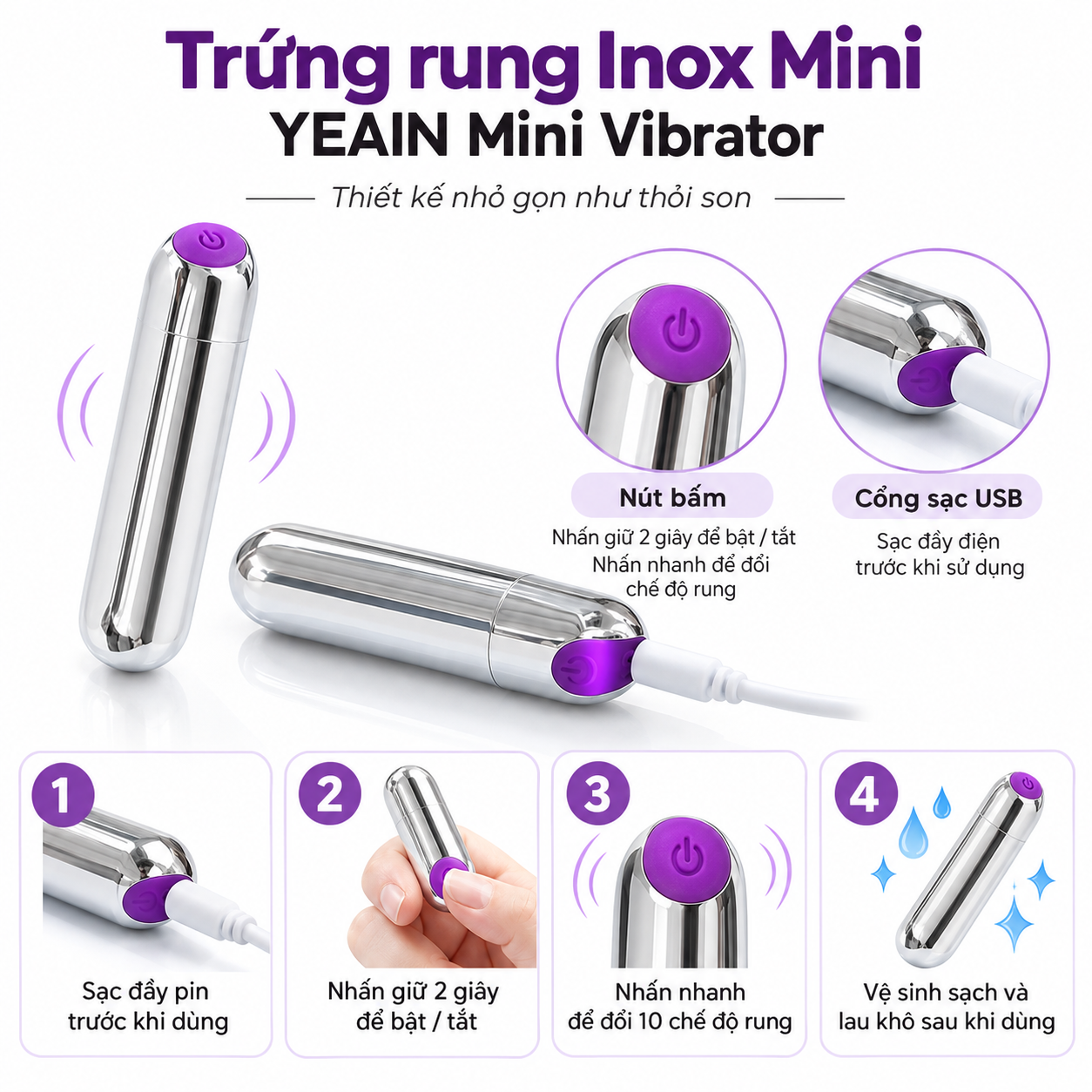 Trứng rung Inox Mini siêu mạnh