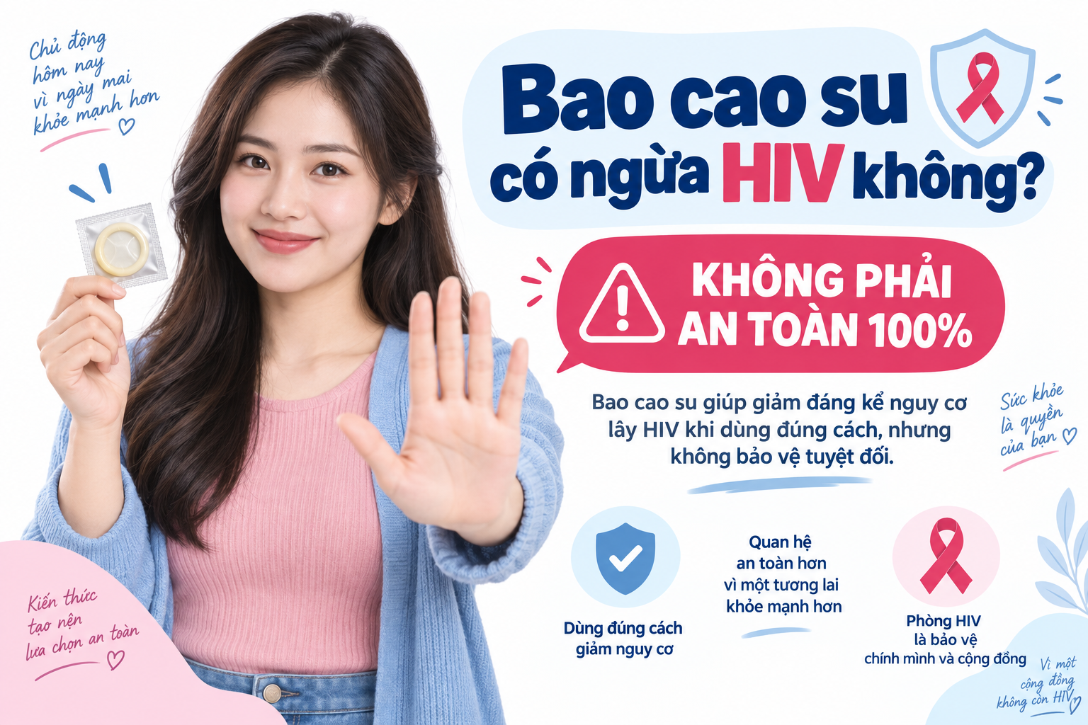 Bao cao su giúp giảm đáng kể nguy cơ lây nhiễm HIV, nhưng không phải 100%