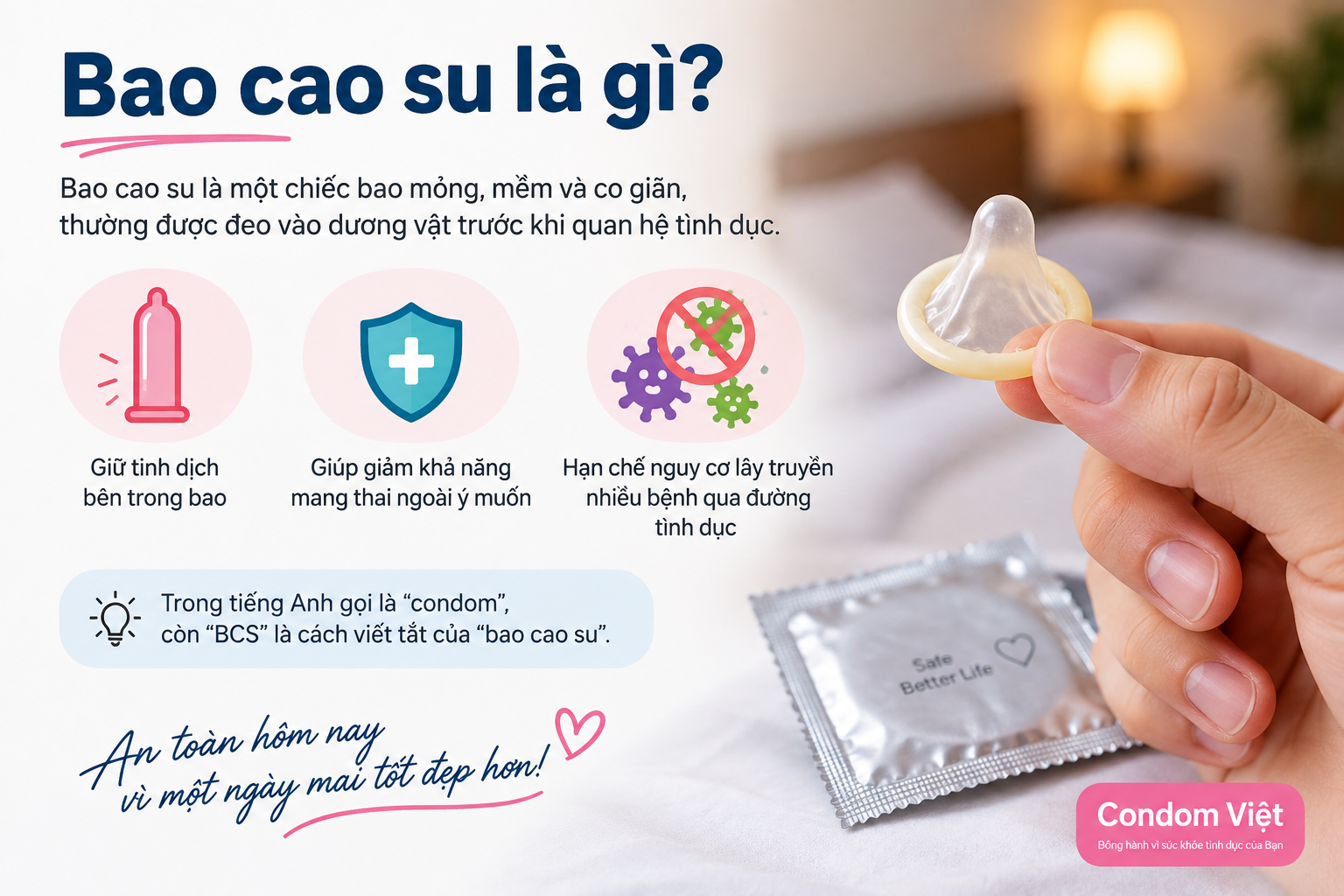 Bao cao su là một chiếc bao mỏng, mềm và có khả năng co giãn, thường được đeo vào dương vật trước khi quan hệ tình dục