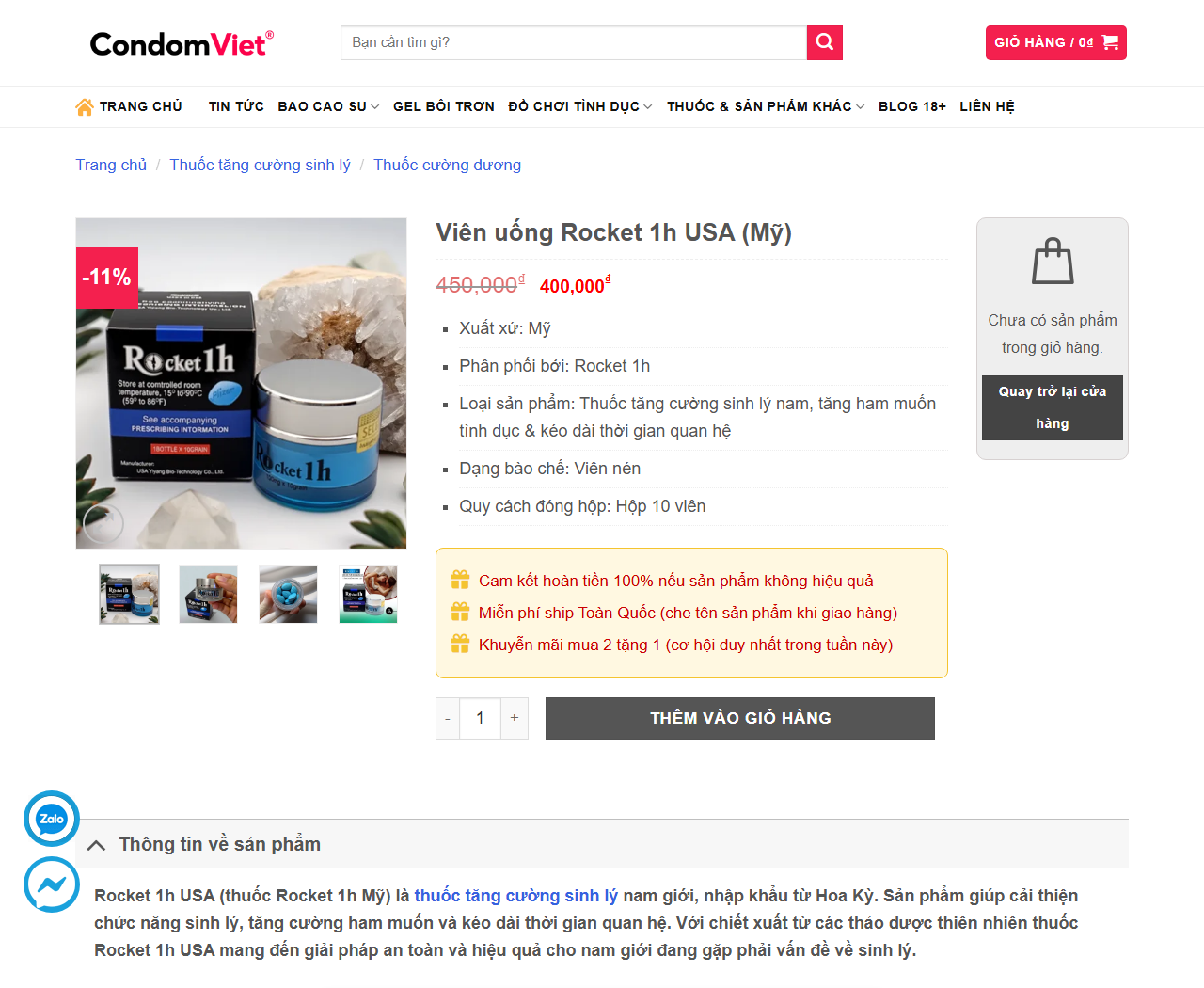 Chọn số lượng và thêm sản phẩm vào giỏ hàng Condom Việt