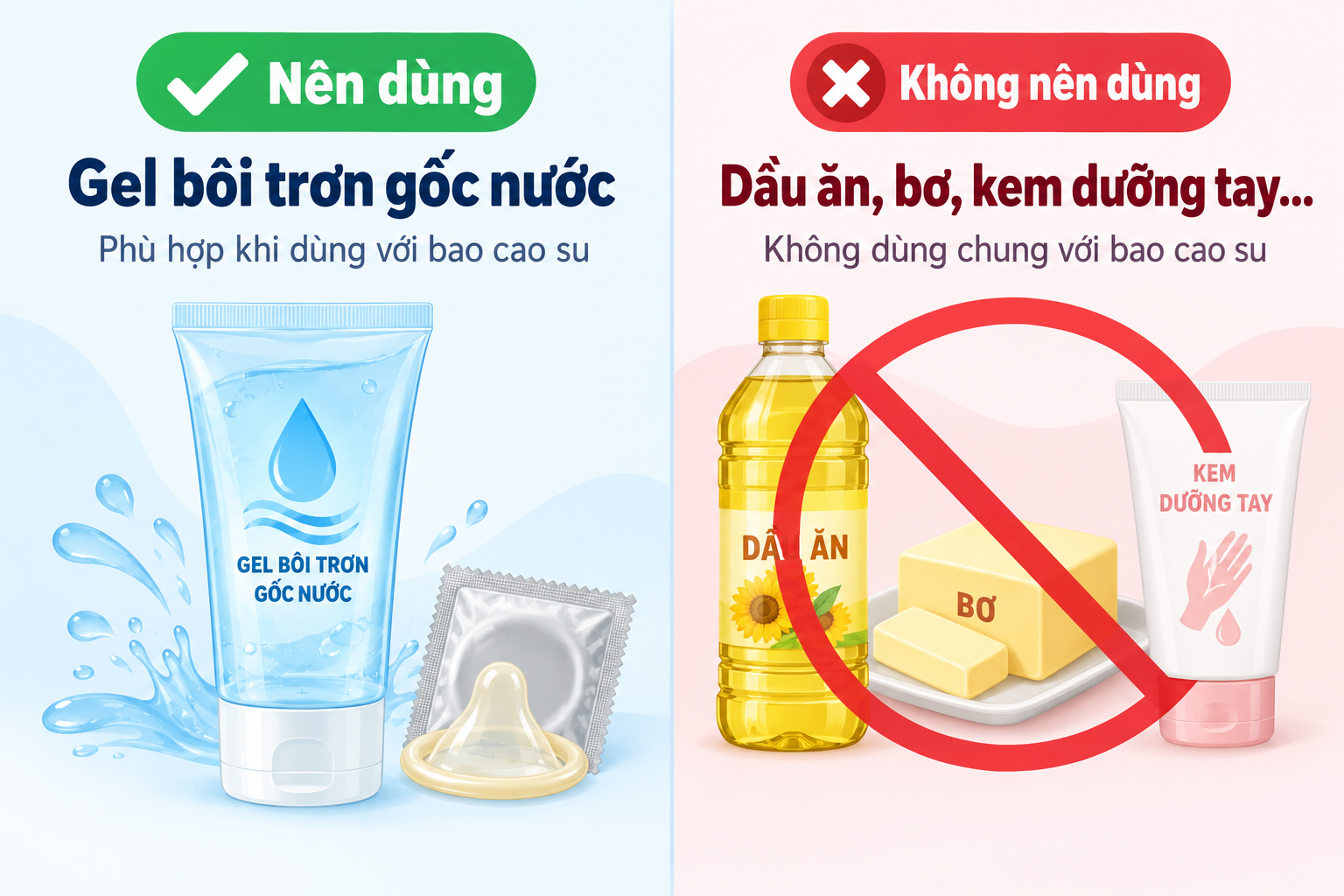 Bổ sung gel bôi trơn tương thích với chất liệu bao Bổ sung gel bôi trơn tương thích với chất liệu bao