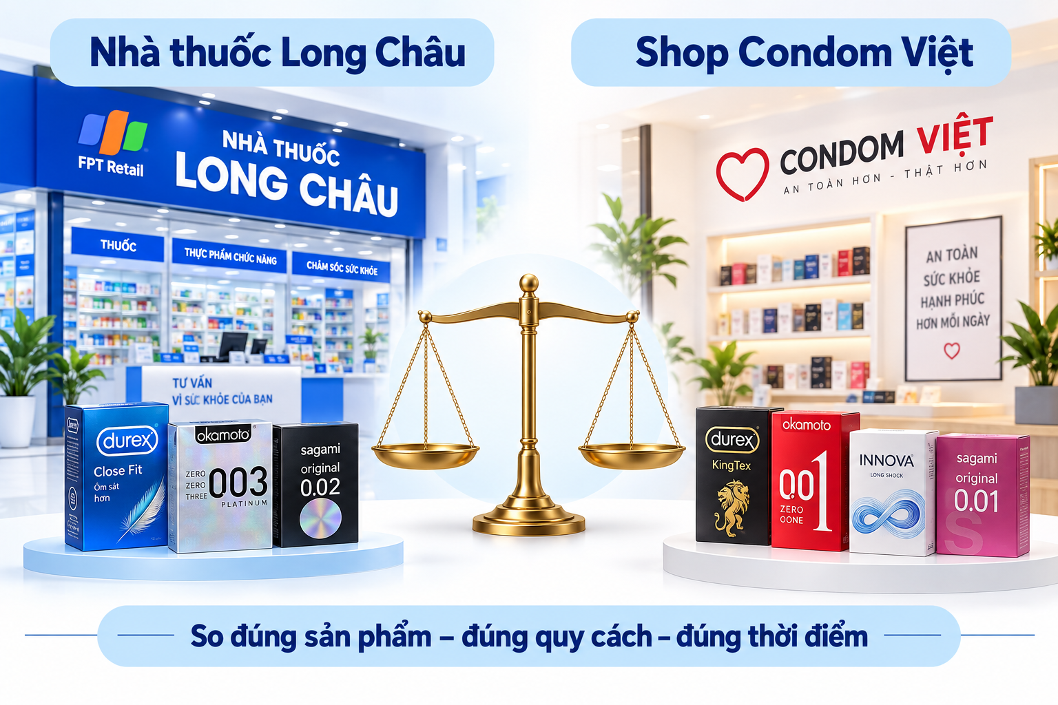 So sánh giá bao cao su Long Châu và shop chuyên bao cao su